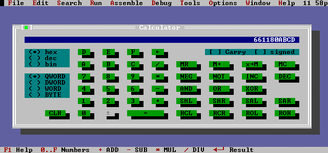 Screen shot of ASM Edit's Calculator